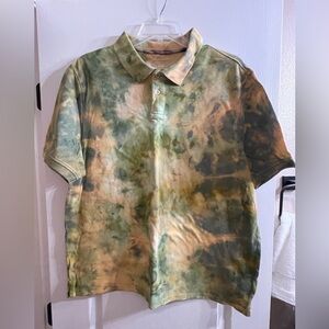 Handmade Mens Tie Dye Green Yellow Polo Shirt cotton Amazon Essentials brand XL